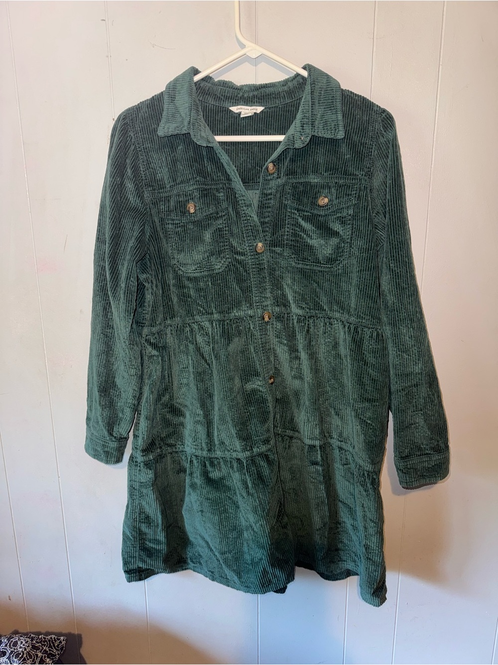 American Eagle Outfitters Dark Green Corduroy Tiered Dress